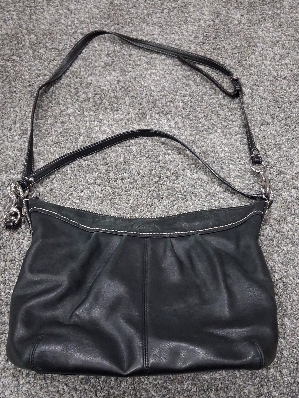Vintage Coach 13764 Boho Pleated Shoulder/crossbody Bag In Black Smoothe Leather